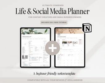 Notion Life and Social Media Planner, All In One Notion Template Life Planner, Social Media Planner, Content Calendar, Notion Templates