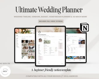 Wedding Planner Notion Template, Notion Wedding Timeline Calendar, Wedding Vendors, Digital Wedding Planner, Wedding Budget Template