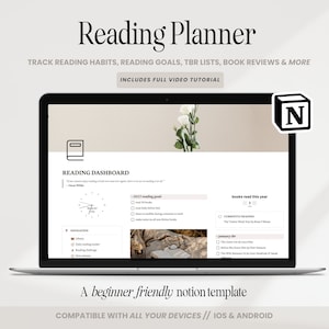 Notion Reading Journal Template, Aesthetic Notion Reading Planner, Reading log, TBR List, Reading Goals Tracker, Book Review