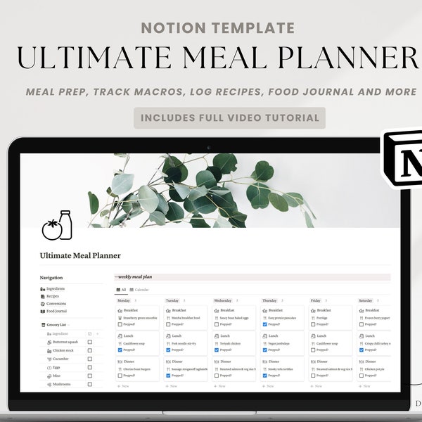 Notion Template Meal Plan Etsy