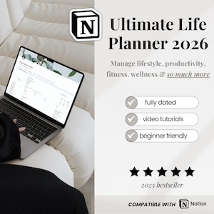 2026 Notion Life Planner Template, All In One Notion Dashboard, That Girl Esthetic Notion Template, Minimal Personal Planner, ADHD Notion