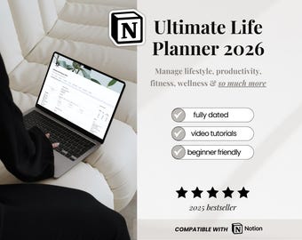 2026 Notion Life Planner Template, All In One Notion Dashboard, That Girl Aesthetic Notion Template, Minimal Personal Planner, ADHD Notion