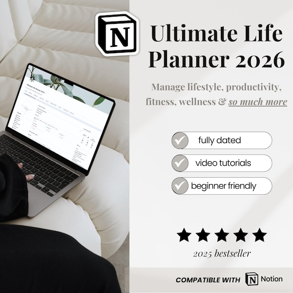 2026 Notion Life Planner Template, All In One Notion Dashboard, That Girl Esthetic Notion Template, Minimal Personal Planner, ADHD Notion