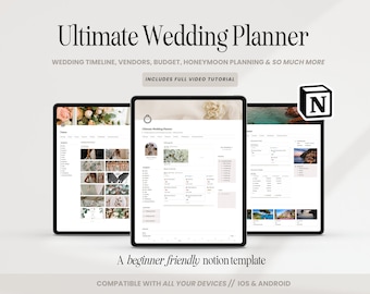 Wedding Planner Notion Template, Notion Wedding Timeline Calendar, Wedding Vendors, Digital Wedding Planner, Wedding Budget Template