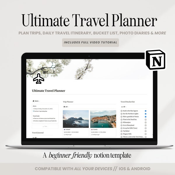 Notion Travel Planner Template Vacation Holiday Planner, Travel Journal Digital Planner, Notion Travel Itinerary