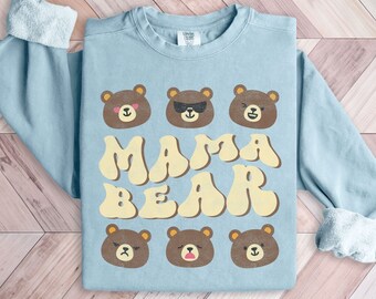 Retro Mama Bear Comfort Colors Sweatshirt | 70s Inspired, Garment Dyed Distressed Shirt, Ideal Mother's Day & Birthday Gift for New Moms