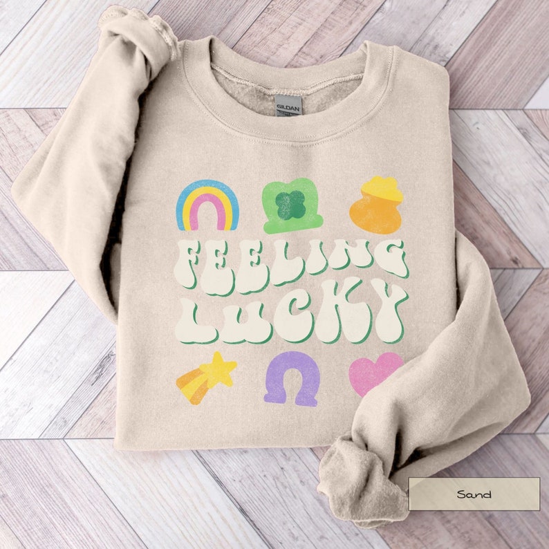 Feeling Lucky Charm St Patrick's Day Sweatshirt Retro St Patricks Day Shirt, 70s Groovy Lucky Charms Sweatshirt, Pot Of Gold Unisex Crew image 6