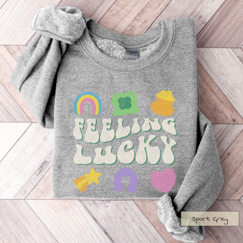 Feeling Lucky Charm St Patrick's Day Sweatshirt Retro St Patricks Day Shirt, 70s Groovy Lucky Charms Sweatshirt, Pot Of Gold Unisex Crew image 3