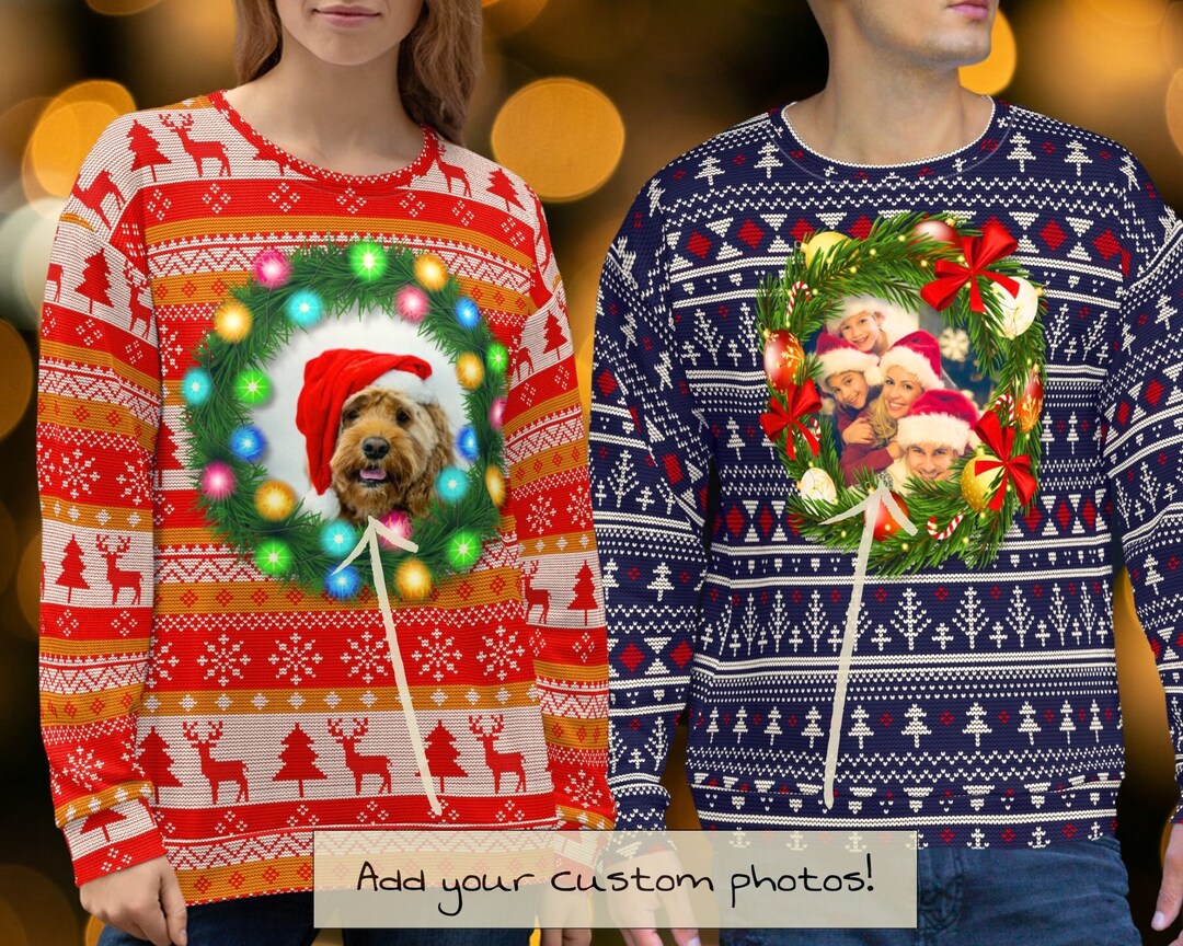 Custom Photo Ugly Christmas Sweater Sweatshirt Custom Face Personalized Pet & Family Photo ...