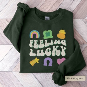 Feeling Lucky Charm St Patrick's Day Sweatshirt Retro St Patricks Day Shirt, 70s Groovy Lucky Charms Sweatshirt, Pot Of Gold Unisex Crew image 5