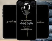 Black Elegant Birthday Invitation Video, Birthday Dinner Invite, Digital Birthday Party Invite, Editable Template, Text, Birthday Party