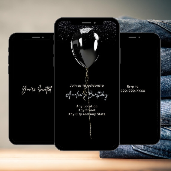 Black Elegant Birthday Invitation Video, Birthday Dinner Invite, Digital Birthday Party Invite, Editable Template, Text, Birthday Party
