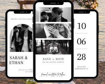 Invito video "Save the date", invito digitale "Save the date", messaggio di testo "Save the date", "Save the date con foto", Canva