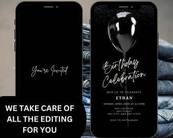 Personalized Black Birthday Invitation Video, Custom Digital Birthday Invite, Text Message Birthday Invitation, Birthday Dinner Invite