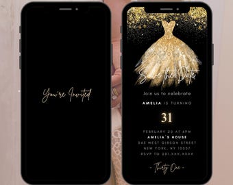 Black & Gold Elegant Princess Birthday Invite Video | Luxury Queen Birthday Invitation | Gold Dress Birthday Invitation | Classy Glam Theme