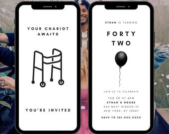 Funny White Birthday Invitation Animated, Getting Old Birthday Invite, Senior Birthday Invitation, Birthday Humor Invitation