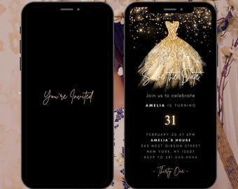 Black & Gold Elegant Princess Birthday Invite Video V2 | Luxury Queen Birthday Invitation | Gold Dress Birthday Invitation | Classy Glam
