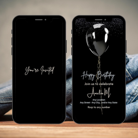 Black Elegant Birthday Invitation Video, Birthday Dinner, Digital Birthday Party Invite, Editable Template, Text, Birthday Party
