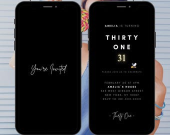 Black Bee Animation Birthday Invitation Video, Birthday Dinner Invite, Black Formal Birthday Invite, Digital Yellow Birthday Invite,Editable