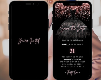 Black Birthday Invitation Video | Elegant Rose Gold Birthday Invite | Classy Black Dress Party Invitation | Luxury Digital Birthday Invite