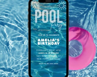 Pool Party Video Invitation, Editable Birthday Video Invite, Animated Summer Pool Party Invitation, Digital Download, Canva Template