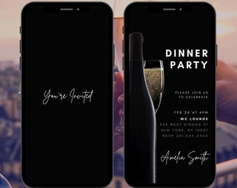 Black Elegant Dinner Party Invitation Video V2, Dinner Animation Invite, Black Formal Dinner Invite, Digital Dinner Invite, Editable