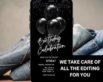 Black Birthday Celebration Invitation | Digital Phone Invitation | Downloadable Invitation | Digital Invite | Text Message Invitation