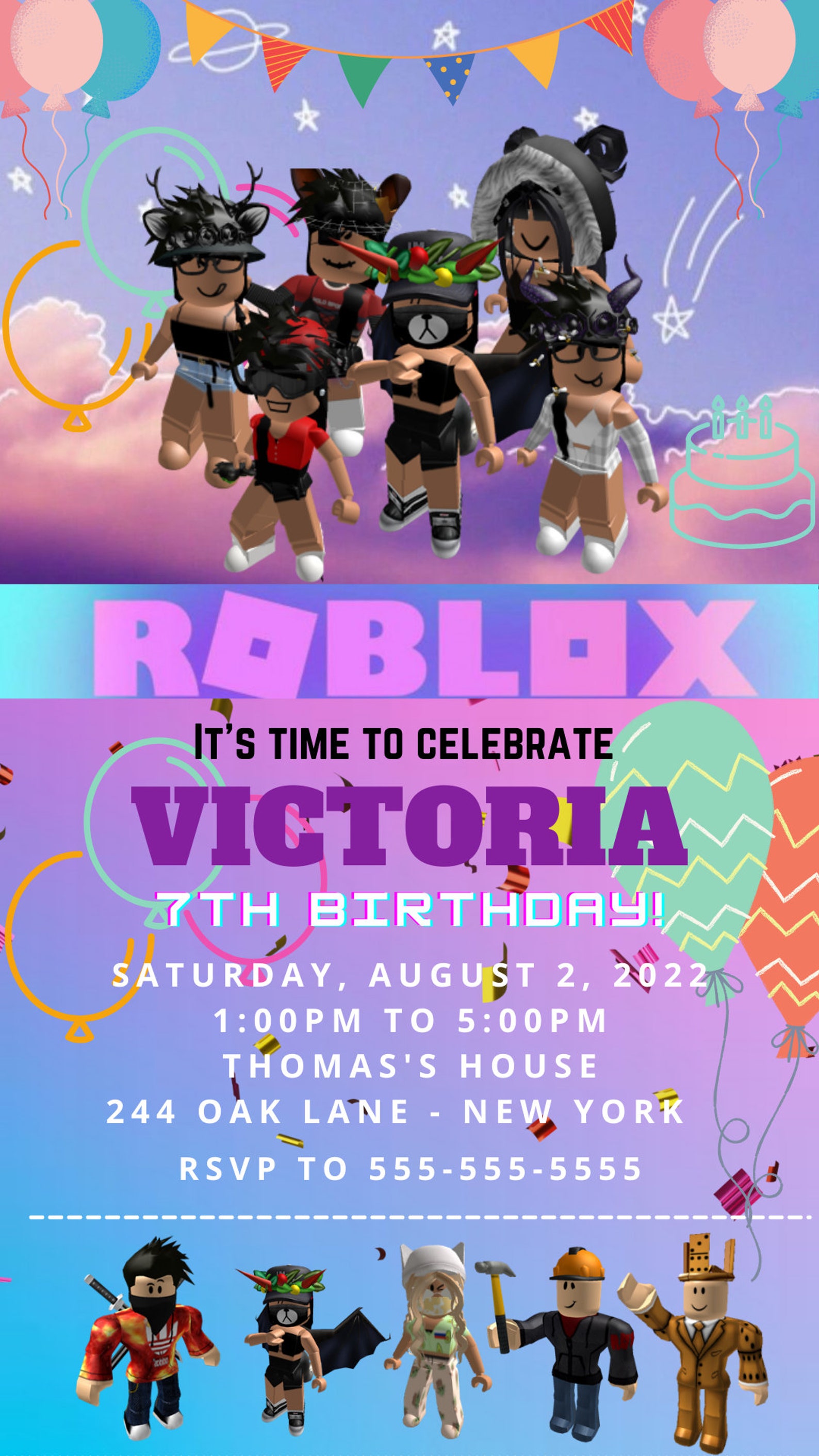 Roblox Birthday Invitation Girl Einvite Digital Phone Etsy