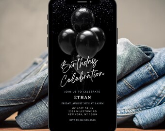 Black Birthday Invitation  | Digital Invitation | Downloadable Invitation | Digital Invite | Text Message Invitation