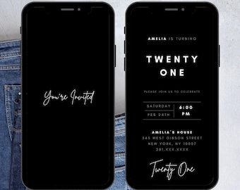 Black Elegant Birthday Invitation Video, Birthday Dinner Invite, Black Formal Birthday Invite, Digital Birthday Party Invite, Editable