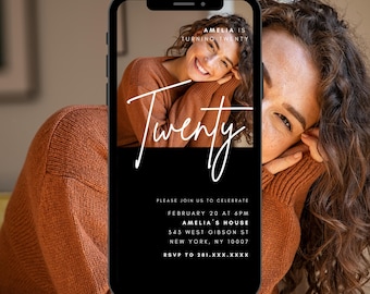 20th Birthday Video Invitation | Editable Photo Birthday Invite | Modern Digital Birthday Invitation | Mobile Evite Template