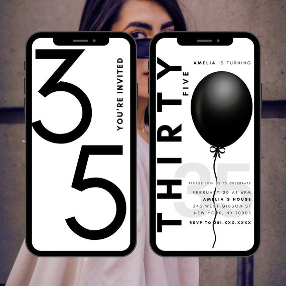 Bold Iconic Black White Birthday Invitation Video, Animation Invite, Typography Invite, Birthday Dinner Invite, Digital Invitation, Editable