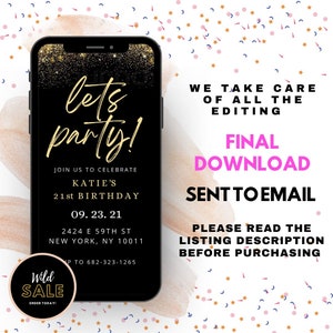 Lets Party Birthday Invitation | E-Invite | Digital Phone Invitation | Downloadable Invitation | Digital Invite | Text Message Invitation