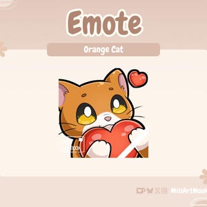 Orange Cat Heart Emote | Cute Love PNG Emote for Twitch and Discord | Streaming Asset, Kawaii Cat Digital Download