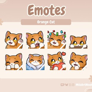Orange Cat Emotes | Bundle of 8 PNG Emotes for Twitch and Discord | Kawaii Cat Pack, Cute Twitch Assets, Digital Download