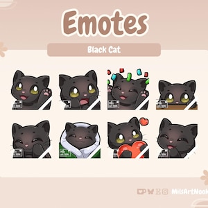 Black Cat Emotes | Bundle of 8 PNG Emotes for Twitch and Discord | Kawaii Cat Pack, Cute Twitch Assets, Digital Download