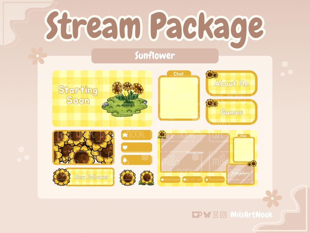 Sunflower Stream Package | Overlays, Panels, Alerts, Channel Point ...