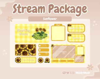 Sunflower Stream Package | Overlays, Panels, Alerts, Channel Point, Stinger | Animated Cute Twitch Stream Assets - Digital Download