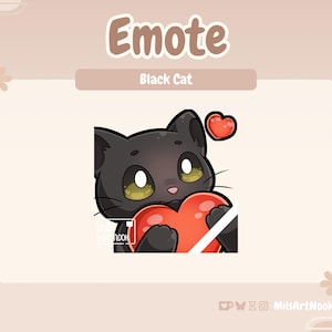 Black Cat Heart Emote | Cute Love PNG Emote for Twitch and Discord | Streaming Asset, Kawaii Cat Digital Download