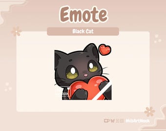 Black Cat Heart Emote | Cute Love PNG Emote for Twitch and Discord | Streaming Asset, Kawaii Cat Digital Download