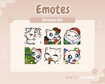 Christmas White Cat | Bundle of 6 PNG Emotes for Twitch and Discord | Stream Assets, Cute, Digital Download