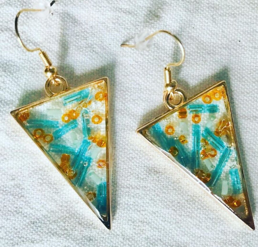 Blue & Orange Sprinkles Gold Triangle Earrings Etsy