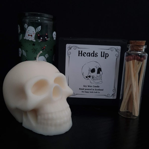 Heads Up - Skull Pillar Candle from The Happy Goth Craft Co