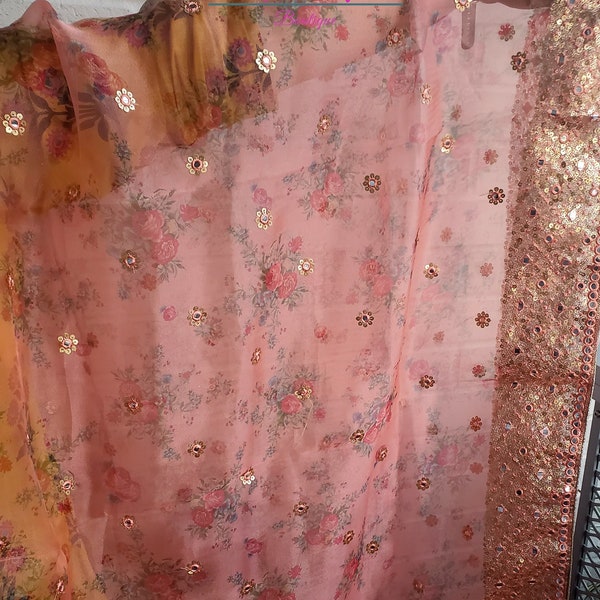 Sabyasachi inspired Organza Dupatta/ Statement dupatta/ Bollywood clothing/ Indian dupatta/ Floral Dupatta/ Designer dupatta