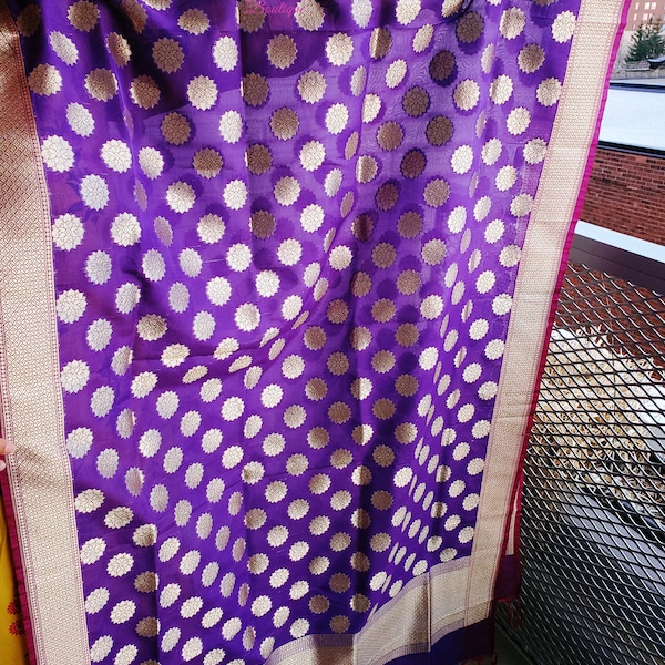 Banarsi Purple Kora Silk Dupatta/Designer dupatta/Silk dupatta /Indian clothing/Bollywood dupatta