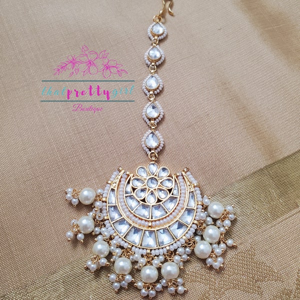 Statement finest Kundan Tikka/Bollywood jewelry/Indian jewelry/Gold plated Jewelry/Pakistani Jewelry/Bridal Tikka/Royal tikka