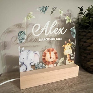 Jungle Safari Personalised Night Light, Night Light with Name, Baby Bedroom Night Light, Nursery Night Light, Nursery Decor zdjęcie 2