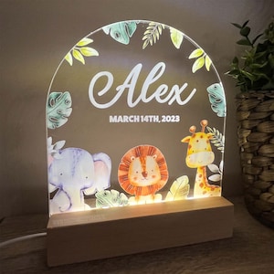 Jungle Safari Personalised Night Light, Night Light with Name, Baby Bedroom Night Light, Nursery Night Light, Nursery Decor zdjęcie 1