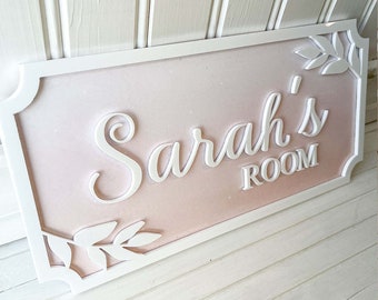 Personalised Acrylic Door Name Sign, Floral Door Name Sign, Children's Room Name Sign, Baby Name Sign