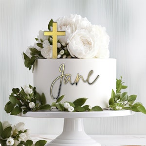 Personalised Cross Cake Topper and Name Charm